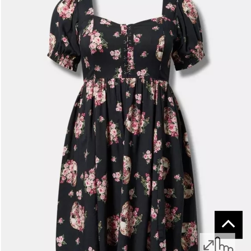 Torrid Floral Skull Mini Challis Hook And Eye Skater Dress